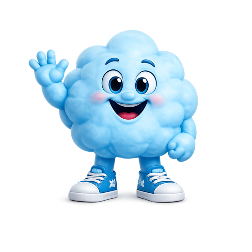 Puffy, mascote da Xô Varal em forma de espuma azul sorridente